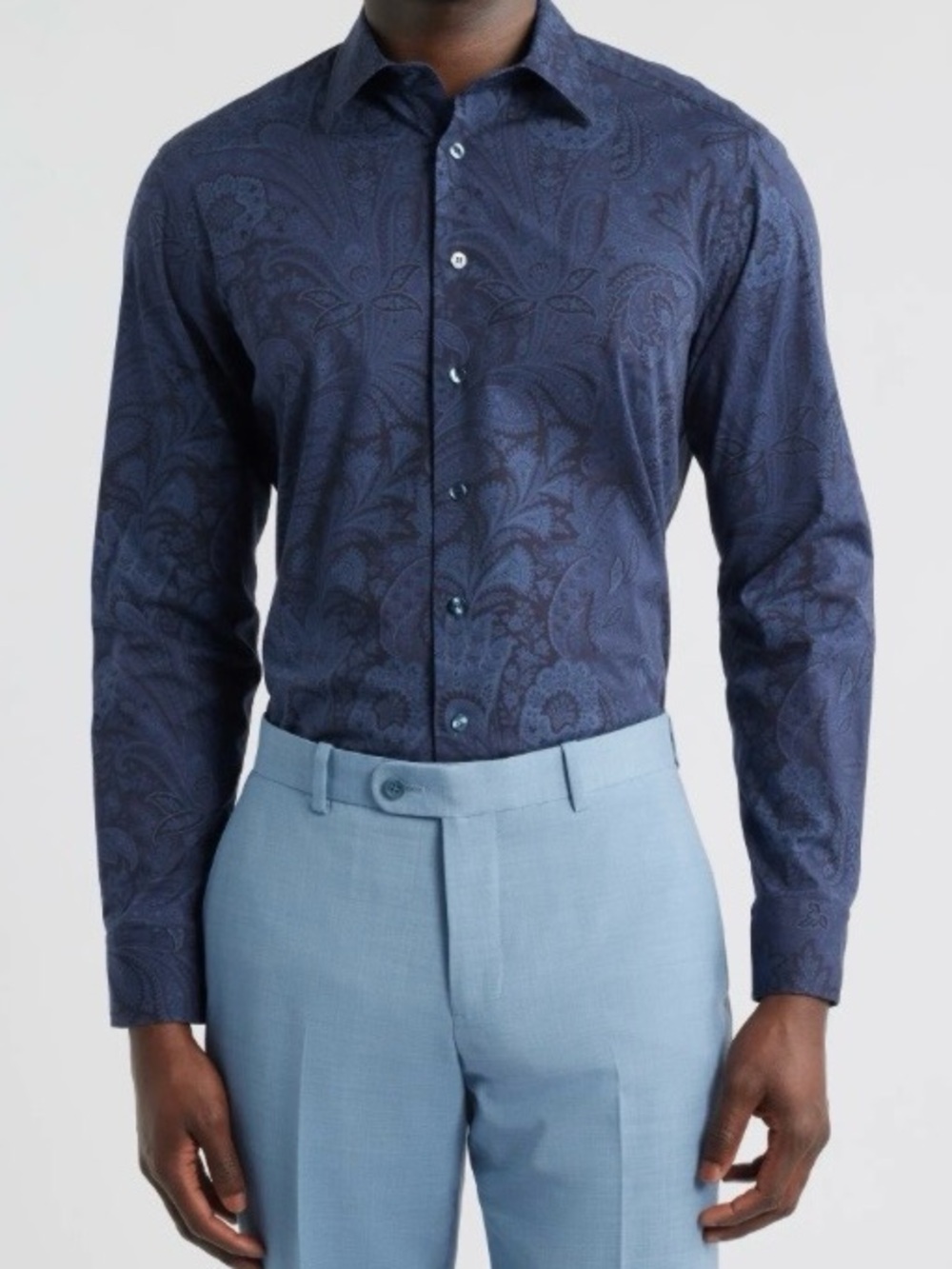 ETRO Mens Navy Paisley Long-Sleeve Dress Shirt
